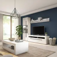 Lomadox Wohnzimmer Set 4-teilig in Weiß Hochglanz mit Wohnwand & Couchtisch, inkl. LED Beleuchtung - TURDA-83