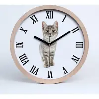 Tulup Holzuhr 20fi cm wanduhr - schwarze Spitzen - graue Katze