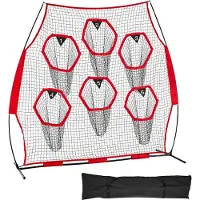 SucceBuy Fußballtrainer Wurfnetz Übungsnetz (274 x 106 x 243 cm) mit 6 Zieltaschen, tragbarer Aufbewahrungstasche und Gurten, Trainingshilfe zur Verbesserung der Passgenauigkeit des Quarterbacks, rot