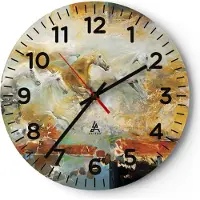 ARTTOR Wanduhr - Rund - Glasuhr - Pferde Galopp Modern - 30x30cm - Schleichendes Uhrwerk - Lautlos - zum Aufhängen bereit - Dekoration Modern - Wanddekoration aus Glas - C4AR30x30-4506