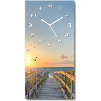 Tulup Wanduhr aus Glas – 30x60 cm - Glasbild - Glasuhr - Gehärtetes Glas -Weg zum Strand