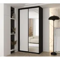 MINIO go for it , Kleiderschrank VADO, 130x235,2x45 cm, 2 Schiebetüren (1 Spiegel), 6 Einlegeböden, 2 ausziehbare Metallstangen, Schwarz/Weiß matt