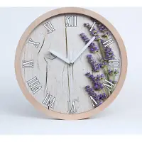 Tulup Holzuhr 25fi cm wanduhr - weiße Spitzen - Lavendel auf Holz