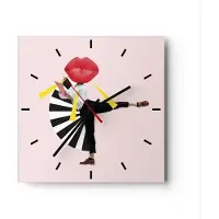 ARTTOR Wanduhr - Quadrat - Glasuhr - Grafik Mund Mann - 40x40cm - Schleichendes Uhrwerk - Lautlos - zum Aufhängen bereit - Dekoration Modern - Wanddekoration aus Glas - C3AC40x40-4559