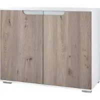 Vladon Kommode Sylt V3, Moderner Küchenschrank mit 2 großen Türen Weiß matt / Eiche Nordic (92,5 x 75.5 x 35)