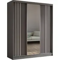 Masseno Schiebetürenschrank NELVIA 180 cm Kleiderschrank Schlafzimmer Schrank 3-türig mit Spiegel und Lamellen Grau