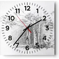 ARTTOR Wanduhr - Quadrat - Glasuhr - Skizze Wald Birke - 40x40cm - Schleichendes Uhrwerk - Lautlos - zum Aufhängen bereit - Dekoration Modern - Wanddekoration aus Glas - C4AC40x40-4280