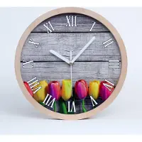 Tulup Holzuhr 20fi cm wanduhr - weiße Spitzen - Tulpen auf Holz