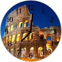 Tulup Glasuhr Wanduhr Küchenuhr Echt-Glas 30fi cm Kolosseum gelb