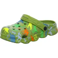 Sneakers Badeschuhe aus EVA, grün, mit bunten Dinosauriern, wasserabweisend und leicht