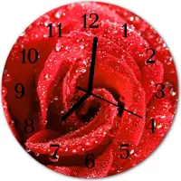 Tulup Glasuhr Wanduhr Küchenuhr Echt-Glas 30fi cm Rose rot