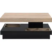 Vente-unique Couchtisch mit drehbarer Tischplatte - MDF - Schwarz lackiert & Naturfarben - FAUSTO