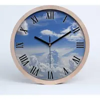 Tulup Holzuhr 25fi cm wanduhr - schwarze Spitzen - Wolken im Himmel
