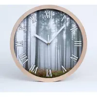 Tulup Holzuhr 30fi cm wanduhr - weiße Spitzen - Nebel im Wald