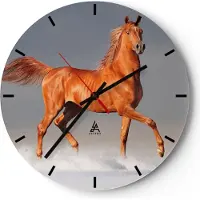 ARTTOR Wanduhr - Rund - Glasuhr - Tiere Pferd Galopp Geschwindigkeit - 40x40cm - Schleichendes Uhrwerk - Lautlos - zum Aufhängen bereit - Dekoration Modern - Wanddekoration aus Glas - C3AR40x40-2590