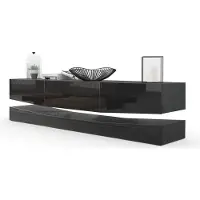 Vladon Lowboard City, Germany, TV-Kommode mit Sockelelement, 1 offenem Fach und 3 Schubkästen, Schwarz Hochglanz/Schwarz Hochglanz (178 x variabel x 39 cm)