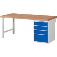 RAU Werkbank mit 4 Schubladen - Teilauszug - 150:3 / 270:1 - 840 x 2.000 x 900 mm (HxBxT) - Traglast 1.000 kg - Buche