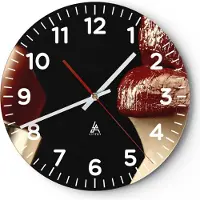 ARTTOR Wanduhr - Rund - Glasuhr - Frau rote Lippen Lippenstift Gesicht - 40x40cm - Schleichendes Uhrwerk - Lautlos - zum Aufhängen bereit - Dekoration Modern - Wanddekoration aus Glas - C4AR40x40-0414