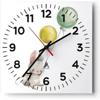 ARTTOR Wanduhr - Quadrat - Glasuhr - Häschen Luftballons Kinder - 30x30cm - Schleichendes Uhrwerk - Lautlos - zum Aufhängen bereit - Dekoration Modern - Wanddekoration aus Glas - C4AC30x30-4731