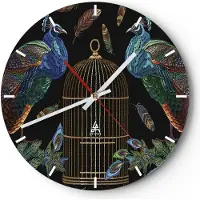 ARTTOR Wanduhr - Rund - Glasuhr - Pfauen Gold Käfig - 30x30cm - Schleichendes Uhrwerk - Lautlos - zum Aufhängen bereit - Dekoration Modern - Wanddekoration aus Glas - C3AR30x30-4390
