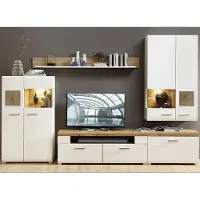 Lomadox Fernsehwand weiß modern FARO-36 mit Absetzunge in Eiche Hirnholz Nb. und Eiche Altholz Nb. inkl. LED Beleuchtung, B/H/T: ca. 315/205/47 cm