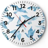 ARTTOR Wanduhr - Rund - Glasuhr - Vögel digital Wolke Taube - 30x30cm - Schleichendes Uhrwerk - Lautlos - zum Aufhängen bereit - Dekoration Modern - Wanddekoration aus Glas - C4AR30x30-3125