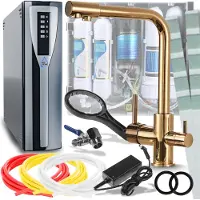 ARI Venom 1 3-Wege Küchenarmatur Gold Glänzend 360° mit RO Pad Umkehrosmose Wasserfilter Untertisch Nanofiltration