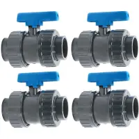 Haf 4x PVC 2 Wege Kugelhahn Blauer Griff mit 63mm | Klebemuffe x Klebemuffe | Absperrhahn aus grauem PVC-U | PN16 für PVC Verrohrung, Pool & Teich