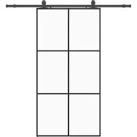 Syfax Schiebetür mit Beschlagset, ESG-Glas, 102x205 cm, 5 mm Glasstärke, pulverbeschichteter Stahl, Schwarz, leises Gleiten