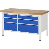 RAU Werkbank mit 3 L, 3 XL Schubladen - Teilauszug - 120:2 / 150:2 / 270:2 - 840 x 1.500 x 700 mm (HxBxT) - Traglast 1.250 kg - Buche
