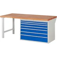 RAU Werkbank mit 7 XXL Schubladen - Vollauszug - 60:2 / 90:2 / 120:2 / 180:1 - 840 x 2.000 x 900 mm (HxBxT) - Traglast 1.000 kg - Buche