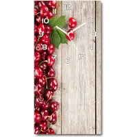 Tulup Wanduhr aus Glas – 30x60 cm - Glasbild - Glasuhr - Gehärtetes Glas -Kirschen