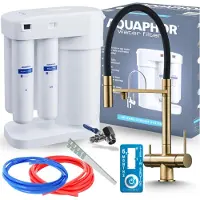 ARI Wasserfilter Set Morion mit 3-Wege Küchenarmatur HighFlex, ausziehbare Brause, 360° schwenkbar, Gold
