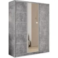Masseno Schiebetürenschrank PINA 160/205/58 cm Kleiderschrank mit 4 Schubladen Schlafzimmer Schrank 3-türig mit Spiegel Titanfarben