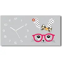 Tulup Wanduhr aus Glas – 60x30 cm - Glasbild - Glasuhr - Gehärtetes Glas - weisse-zeiger - Kaninchen mit Brille
