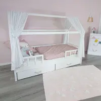 Puckdaddy Hausbett Vorhang Linnea 146x298cm 2er Set Stoffhimmel mit Pünktchen Muster in Weiß