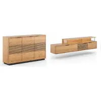 Feldmann-Wohnen Wohnwand Tirano Wohnzimmer-Set Massivholz geölt Ausführung wählbar,Kommode, Lowboard,Eiche Natur / Absetzung Lamellen