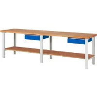 RAU Werkbank mit Ablageboden - 2 Schubladen - 150:2 - höhenverstellbar 790 - 1.140 mm - 3.000 x 700 mm (BxT) - Traglast 750 kg - Buche