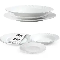 Kadax Geschirrservice 6-teilig, Geschirrset für 2 Personen, Tafelservice mit Suppenteller, Dessertteller & Speiseteller, Tellerset aus Opalglas, Geschirr Set (Weiß)