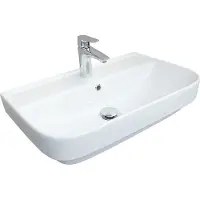 BELVIT Waschbecken Flora Slim 45 cm Weiß Keramik mit Hahnloch & Überlauf – Design Wandwaschbecken mit Befestigung