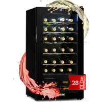Klarstein Weinkühlschrank, 1 Zonen Getränkekühlschrank Klein, Kleiner Weinschrank 74L, Wein-Kühlschrank Klein mit Glastür, Indoor/Outdoor Flaschenkühlschrank, Wine Fridge 5-18°C, 28 Flaschen