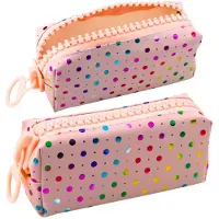 Leantoys Federmäppchen für die Schule, Organizer, bunte Punkte, groß, Reißverschluss, Rosa