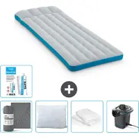 Intex Campingmatte – Französisches Bett – 72 x 189 x 20 cm – Blau – im Lieferumfang enthalten Spannbettuch - Küssen - Pumpe - Reperaturset en Kissenschutz