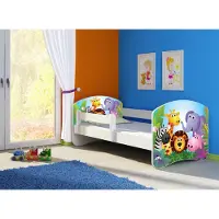 Clamaro Kinderbett, Babybett 70x140, 80x160, 80x180cm Juniorbett, Kind, Motiv, Schublade , Bett Farbe:01 Happy Zoo, Ausführung:Ohne Bettkasten, Bett Größe:160 x 80 cm