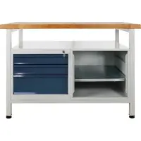 Proregal Werkbank Rhino mit Ablagefläche + 3 Schubladen + Regalteil | HxBxT 84x120x60cm | Traglast 300kg | Lichtgrau/Anthrazitgrau