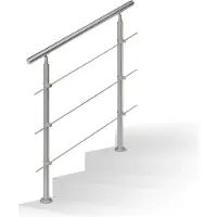 Relaxdays Treppengeländer Edelstahl Set, für Innen und Außen, Handlauf, 1,0 m lang, 2 Pfosten, 3 Querstreben, silber