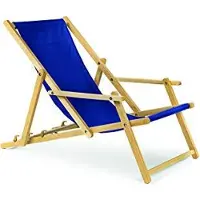 Sonstiges Holz Sonnenliege Strandliege Liegestuhl aus Holz 3 Stufen Klappbare Gartenliege mit Armlehne blau