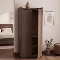Mendler Schrank HWC-P44, Kleiderschrank Garderobenschrank 2 Türen Push-to-open, MDF 184x80x40cm Walnuss-Optik