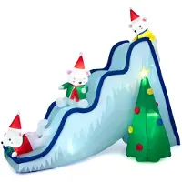 Coast Aufblasbare Weihnachtsrutsche mit Eisbären und Weihnachtsbaum - Beleuchtete Weihnachtsdekoration mit Ventilator - 225 x 120 x 200 cm - Weiß
