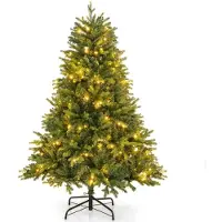 Costway 150 cm Künstlicher Weihnachtsbaum mit Beleuchtung, beleuchteter Tannenbaum mit LEDs in mehrfarbig & warmweiß, 11 Lichtmodi, Christbaum Kunstbaum Weihnachten, für Zuhause Büro Party